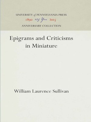 cover image of Epigrams and Criticisms in Miniature